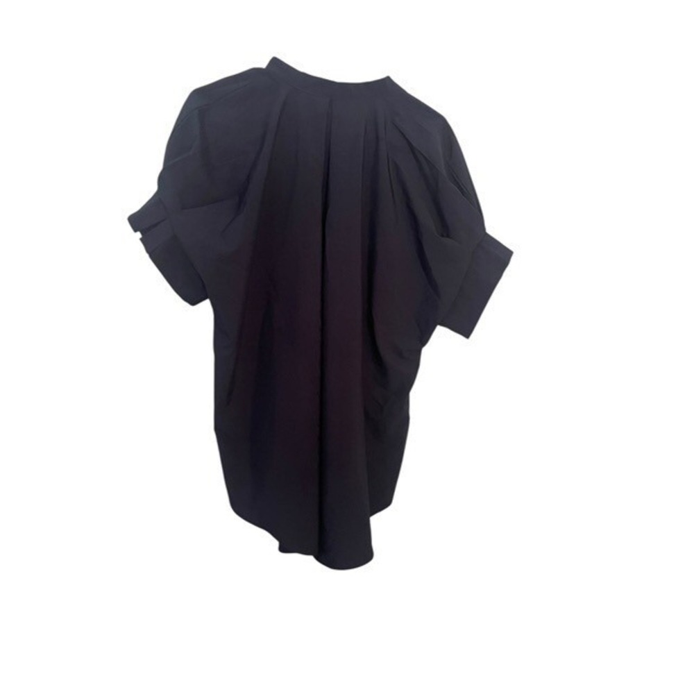 Ama Black Blouse Top Short Sleeve Pleated Career Casual Size L